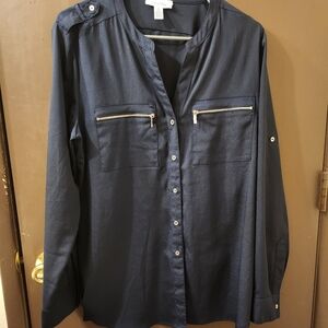 Navy Blue Calvin Klein Zippered Top With Button Details